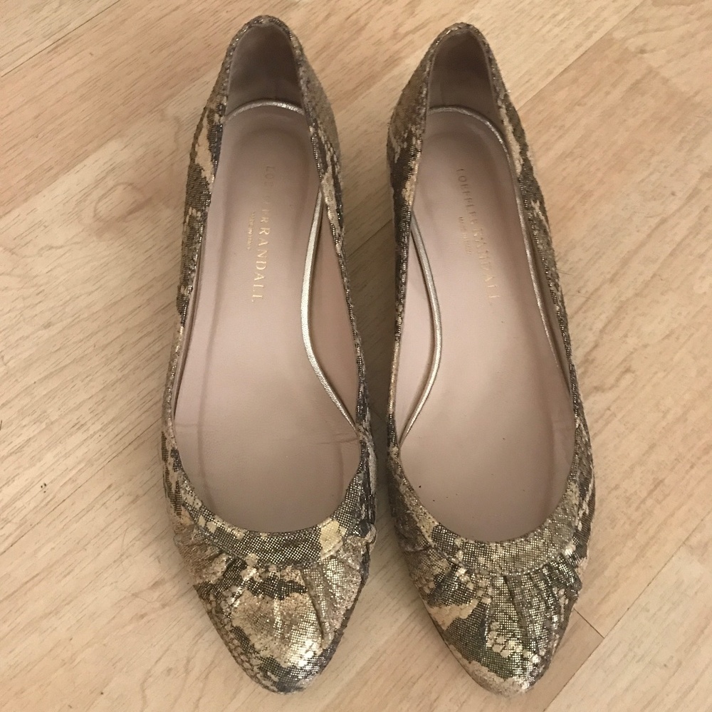 Loeffler Randall gold snake print flats